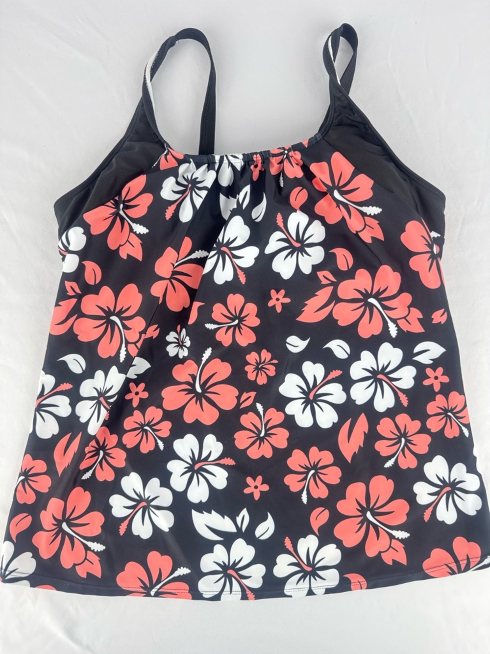 SHEIN Black Floral Tankini Top with Adjustable Straps